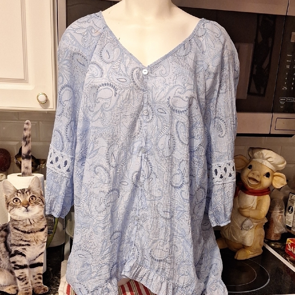 e Unique Spectrum Blue Pullover Blouse Size 2X